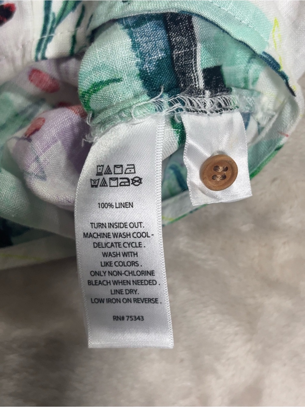 Sigrid Olsen 100% Linen Botanical Tie Front Blouse - Picture 7 of 12